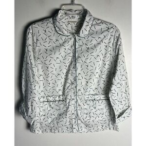 Lake Sz Small White & Green Squiggles Button Up Collared Pyjama Top